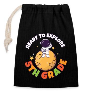 Journée de la rentrée scolaire prête à explorer la 5e année - Sac cadeau en coton avec cordon (14 x 20 cm) - noir - Devant