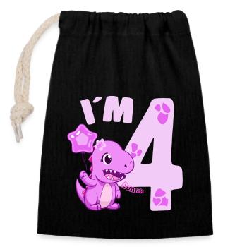 Dinosaure mignon Je suis 4 Dino Birthday Girl - Sac cadeau en coton avec cordon (14 x 20 cm) - noir - Devant