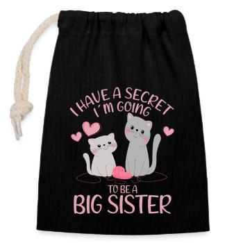 I Have A Secret I´m Going To Be A Big Sister Gifts - Verschließbarer Geschenkbeutel aus Baumwolle (14x20cm) - Schwarz - Vorne