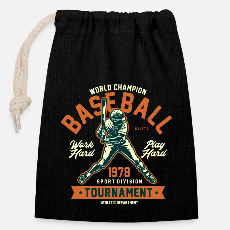 Baseball-Grafik - Verschließbarer Geschenkbeutel aus Baumwolle (14x20cm) - Schwarz