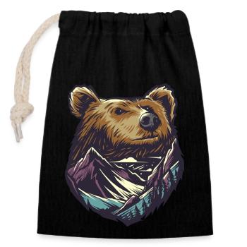 Bear and mountain - Closable cotton gift bag (14x20cm) - black - Front