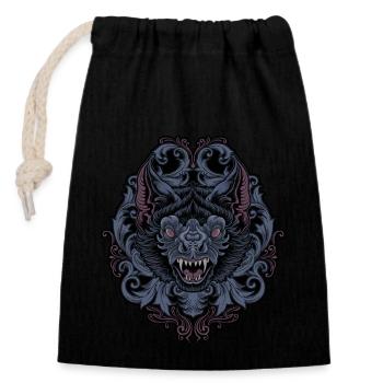 Bat with javanese ornament - Closable cotton gift bag (14x20cm) - black - Front