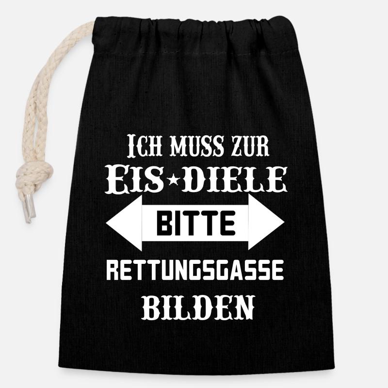 ich muss zur eisdiele - Verschließbarer Geschenkbeutel aus Baumwolle (14x20cm) - Schwarz