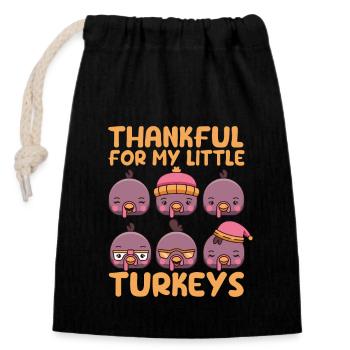 Thankful for my little turkeys teacher - Closable cotton gift bag (14x20cm) - black - Front