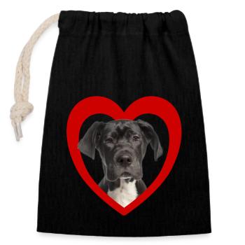 Hundeliebhaber - Hunde Herz - Deutsche Dogge - Verschließbarer Geschenkbeutel aus Baumwolle (14x20cm) - Schwarz - Vorne