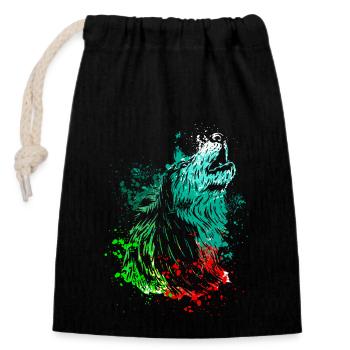 Splash Art Howling Wolf - Sac cadeau en coton avec cordon (14 x 20 cm) - noir - Devant
