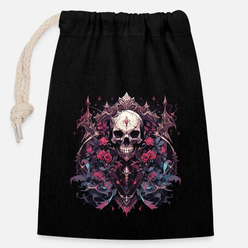 Crâne Crâne Crânes Crâne Squelette - Sac cadeau en coton avec cordon (14 x 20 cm) - noir