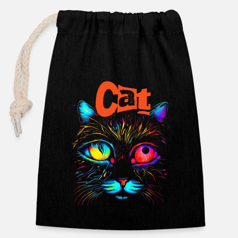 Cat designs - Sac cadeau en coton avec cordon (14 x 20 cm) - noir