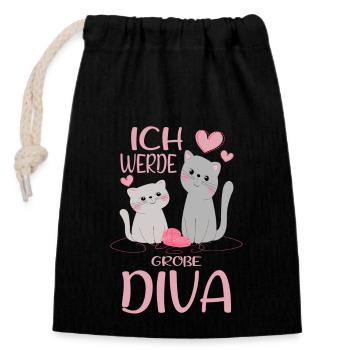 Werde Große Diva Katzen Schwestern - Verschließbarer Geschenkbeutel aus Baumwolle (14x20cm) - Schwarz - Vorne