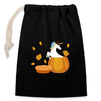 Pilger Einhorn Kürbiskuchen Niedlich Thanksgiving - Verschließbarer Geschenkbeutel aus Baumwolle (14x20cm) - Schwarz - Vorne