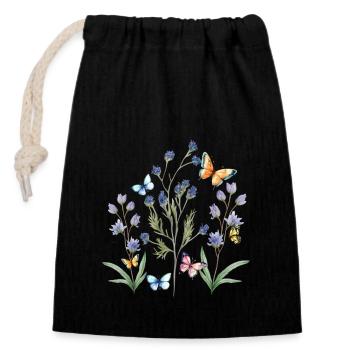 colorful flower meadow with butterflies - Closable cotton gift bag (14x20cm) - black - Front
