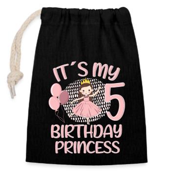 Anniversaire Princesse 5 ans Bday Party Cadeau - Sac cadeau en coton avec cordon (14 x 20 cm) - noir - Devant