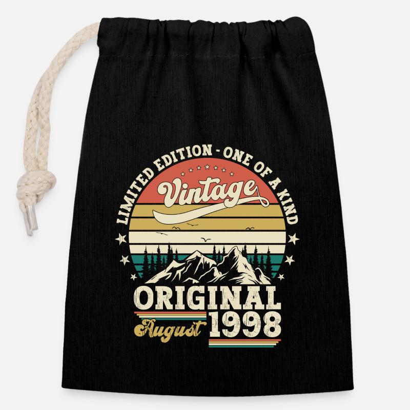 25th Birthday Man Original August Vintage 1998 - Sac cadeau en coton avec cordon (14 x 20 cm) - noir
