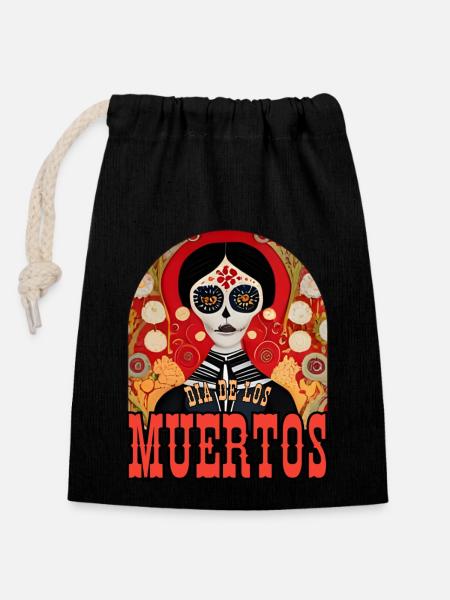 Dia De Los Muertos - Verschließbarer Geschenkbeutel aus Baumwolle (14x20cm) - Schwarz