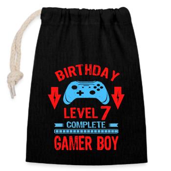 Seven 7yr BDay Son Boy Funny Gamer 7th 7 Year Old - Closable cotton gift bag (14x20cm) - black - Front