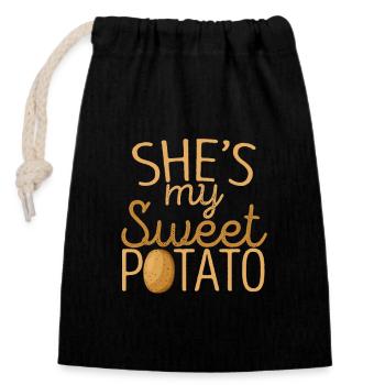 Elle est ma patate douce drôle de Thanksgiving - Sac cadeau en coton avec cordon (14 x 20 cm) - noir - Devant