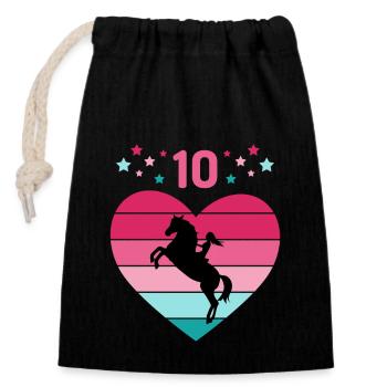 Reiterin Pferd Reitsport 10. Geburtstag Pony Reite - Verschließbarer Geschenkbeutel aus Baumwolle (14x20cm) - Schwarz - Vorne