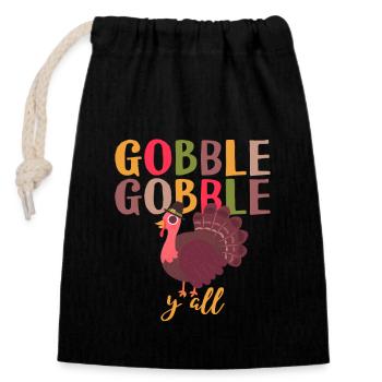 Gobble Gobble Yall Mignon Happy Turkey Day Drôle - Sac cadeau en coton avec cordon (14 x 20 cm) - noir - Devant