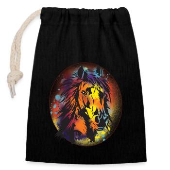 Cheval, Équitation, Dressage, Cadeau, Coloré - Sac cadeau en coton avec cordon (14 x 20 cm) - noir - Devant