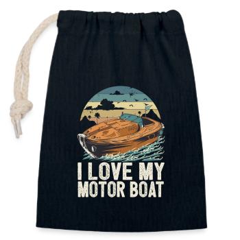 I Love My Motor Boat Life Is Better At The Lake - Closable cotton gift bag (14x20cm) - navy - Front