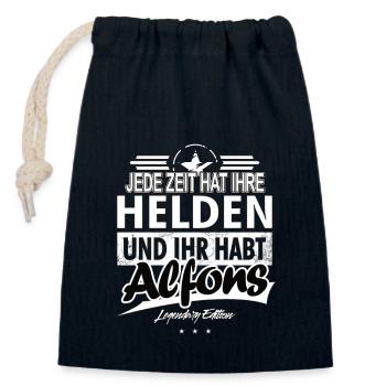 Jede Zeit hat Ihre Helden Ihr habt Alfons - Verschließbarer Geschenkbeutel aus Baumwolle (14x20cm) - Navy - Vorne