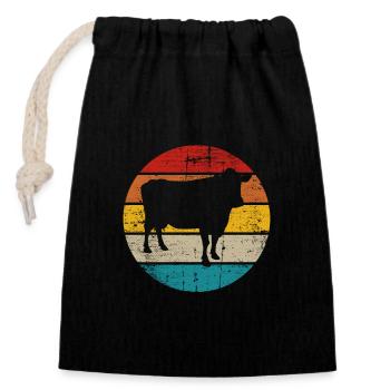 Kuh Retro Muh Landwirt Milch Bauernhof Geschenk - Verschließbarer Geschenkbeutel aus Baumwolle (14x20cm) - Schwarz - Vorne