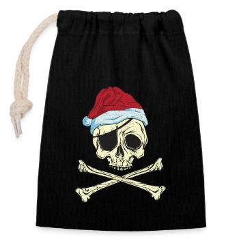 Piraten Weihnachten Jolly Roger Santa Hut - Verschließbarer Geschenkbeutel aus Baumwolle (14x20cm) - Schwarz - Vorne