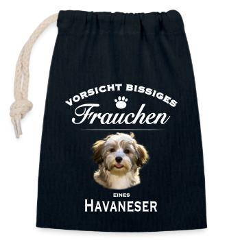 Vorsicht - Bissiges Frauchen - Havaneser - Verschließbarer Geschenkbeutel aus Baumwolle (14x20cm) - Navy - Vorne