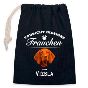 Vorsicht - Bissiges Frauchen - Vizsla - Verschließbarer Geschenkbeutel aus Baumwolle (14x20cm) - Navy - Vorne