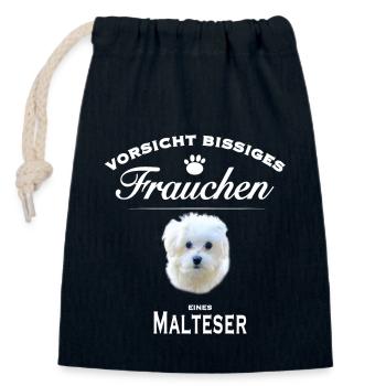 Vorsicht - Bissiges Frauchen - Malteser - Verschließbarer Geschenkbeutel aus Baumwolle (14x20cm) - Navy - Vorne