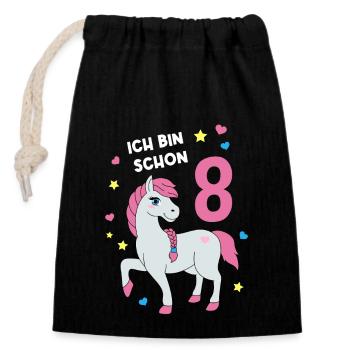 Reiterin Pferd Reitsport 8. Geburtstag Pony Reiten - Verschließbarer Geschenkbeutel aus Baumwolle (14x20cm) - Schwarz - Vorne