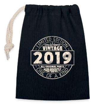 Vintage Anniversaire 2019 - Sac cadeau en coton avec cordon (14 x 20 cm) - bleu marine - Devant