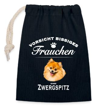 Vorsicht - Bissiges Frauchen - Zwergspitz - Verschließbarer Geschenkbeutel aus Baumwolle (14x20cm) - Navy - Vorne