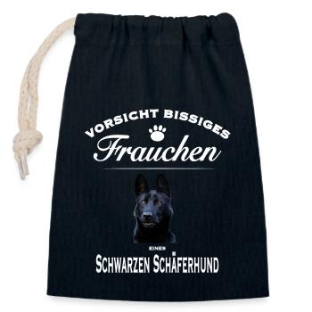 Vorsicht - Bissiges Frauchen Schwarzer Schäferhund - Verschließbarer Geschenkbeutel aus Baumwolle (14x20cm) - Navy - Vorne