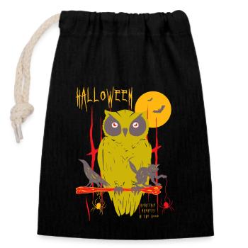Halloween - Eule - Verschließbarer Geschenkbeutel aus Baumwolle (14x20cm) - Schwarz - Vorne