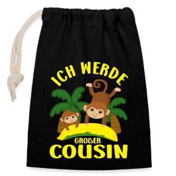 Ich Werde Großer Cousin Affe bald großer Cousin - Verschließbarer Geschenkbeutel aus Baumwolle (14x20cm) - Schwarz - Vorne