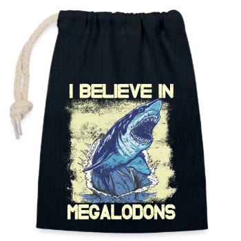 Je crois aux mégalodons - Sac cadeau en coton avec cordon (14 x 20 cm) - bleu marine - Devant