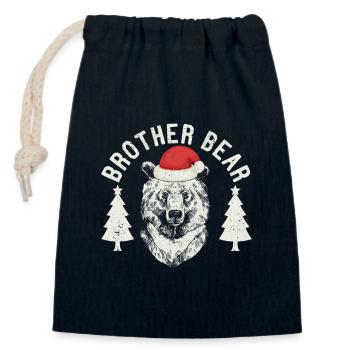 Frère Ours Noël Père Noël Famille - Sac cadeau en coton avec cordon (14 x 20 cm) - bleu marine - Devant