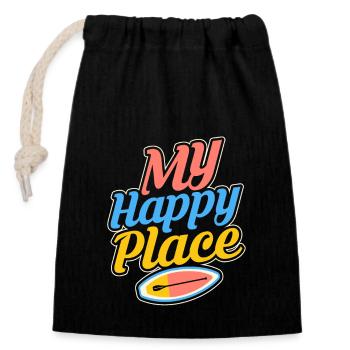 My Happy Place Stand Up Paddling Board - Verschließbarer Geschenkbeutel aus Baumwolle (14x20cm) - Schwarz - Vorne
