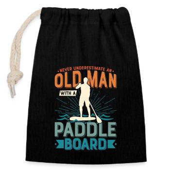 Never Underestimate An Old Man With A Paddle Board - Closable cotton gift bag (14x20cm) - black - Front