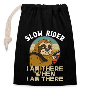 Slow Rider Funny Sloth Motorist Design - Closable cotton gift bag (14x20cm) - black - Front
