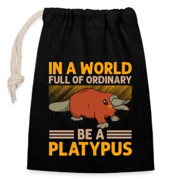 Platypus Schnabeltier - Verschließbarer Geschenkbeutel aus Baumwolle (14x20cm) - Schwarz - Vorne