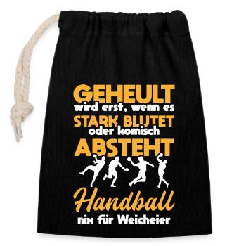 Handballer Weisheit Bluten Handball Weicheier - Verschließbarer Geschenkbeutel aus Baumwolle (14x20cm) - Schwarz - Vorne
