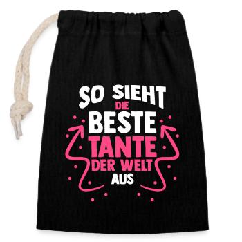 Patentante Beste Tante - Verschließbarer Geschenkbeutel aus Baumwolle (14x20cm) - Schwarz - Vorne