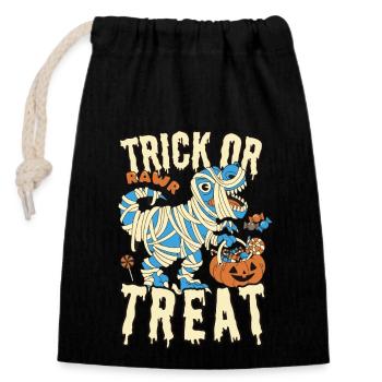Trick or Treat T-Rex Mumie Verkleidung mit Kürbis - Verschließbarer Geschenkbeutel aus Baumwolle (14x20cm) - Schwarz - Vorne