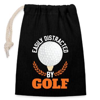 Leicht durch Golf abgelenkt - Verschließbarer Geschenkbeutel aus Baumwolle (14x20cm) - Schwarz - Vorne