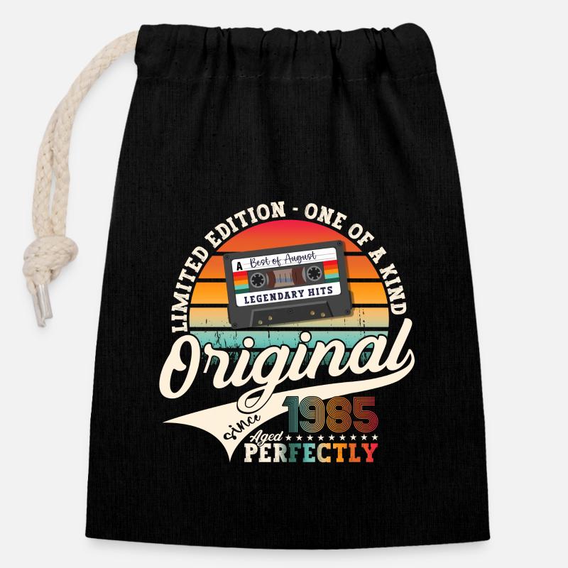 38th Birthday Man August Vintage 1985 Cassette - Closable cotton gift bag (14x20cm) - black