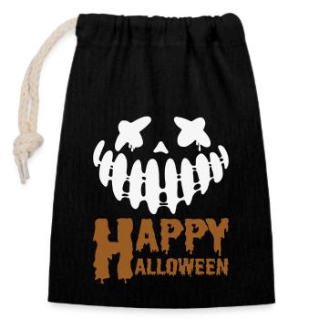 Creepy Happy Halloween - Conception de visage de citrouille - Sac cadeau en coton avec cordon (14 x 20 cm) - noir - Devant