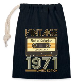 52nd Birthday September Year 1971 Cassette - Closable cotton gift bag (14x20cm) - navy - Front