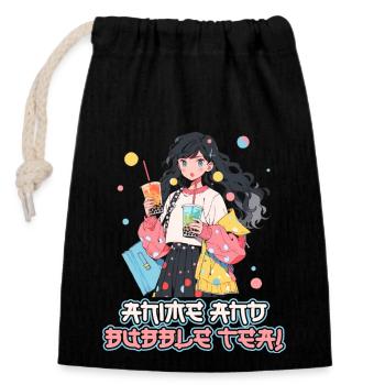 Anime and Boba Bubble Tea - Closable cotton gift bag (14x20cm) - black - Front